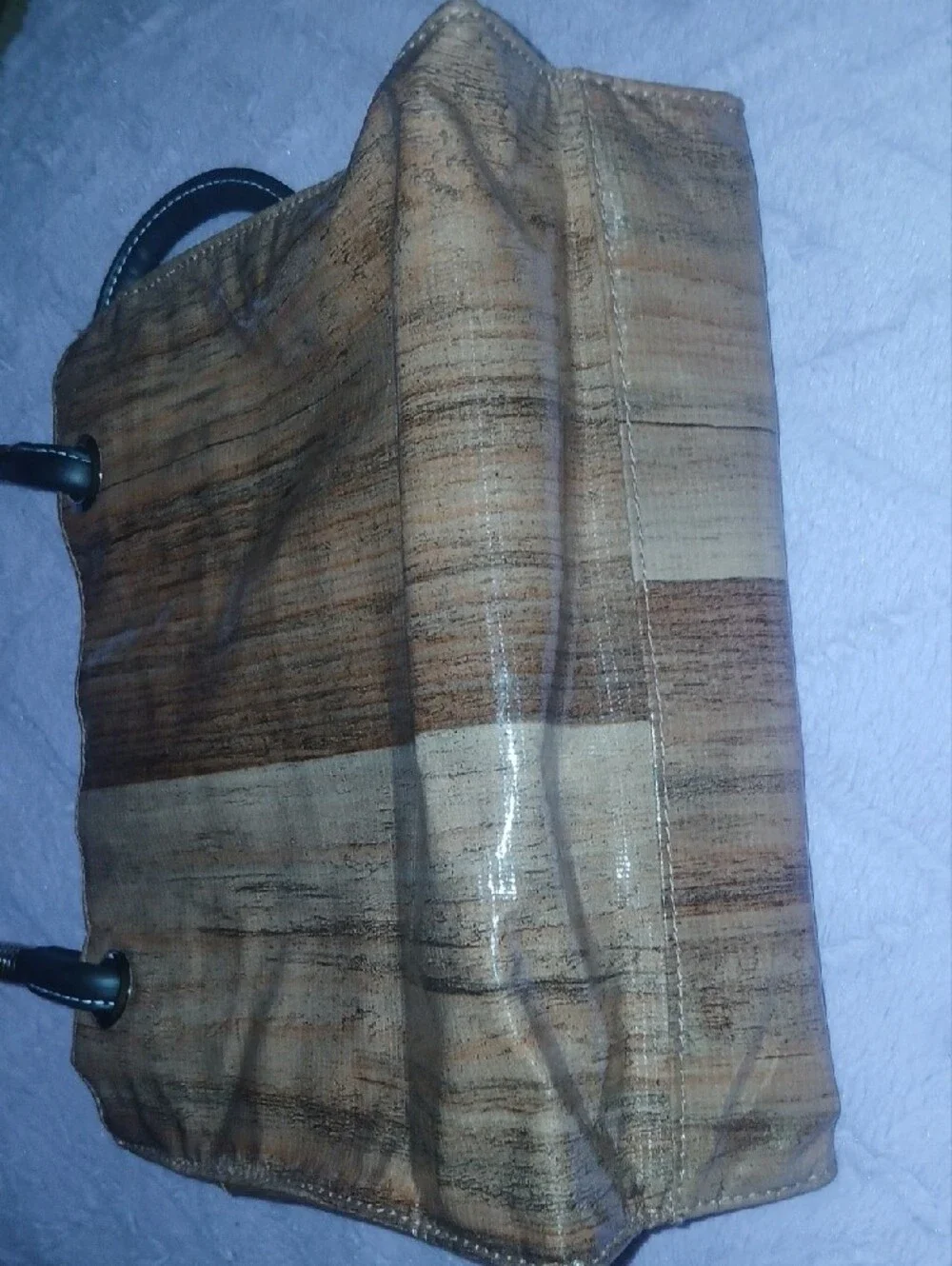 Fleebags Oil Cloth Faux-Wood Tote W/ Gingham Interior